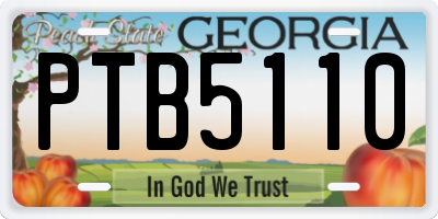 GA license plate PTB5110