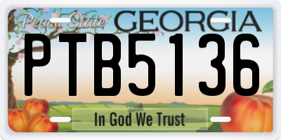GA license plate PTB5136