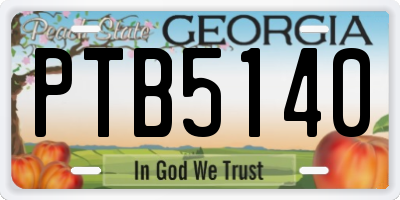 GA license plate PTB5140