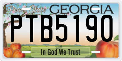 GA license plate PTB5190