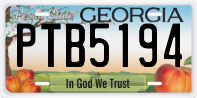 GA license plate PTB5194