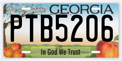 GA license plate PTB5206