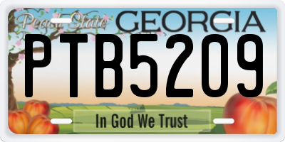 GA license plate PTB5209