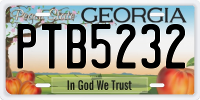 GA license plate PTB5232