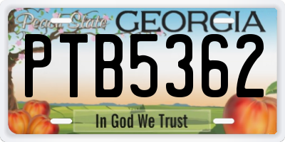 GA license plate PTB5362