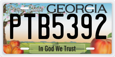 GA license plate PTB5392