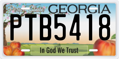 GA license plate PTB5418