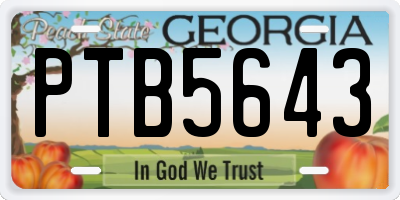 GA license plate PTB5643