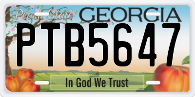 GA license plate PTB5647