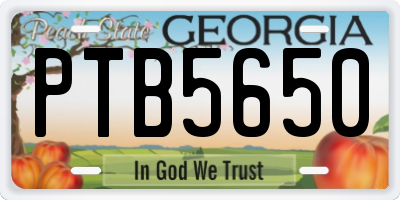 GA license plate PTB5650