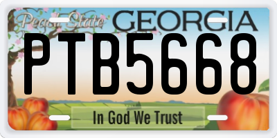 GA license plate PTB5668