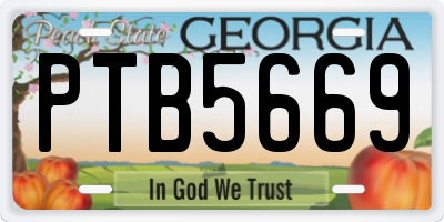 GA license plate PTB5669