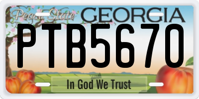 GA license plate PTB5670