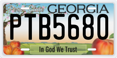 GA license plate PTB5680