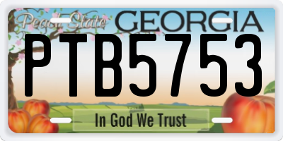 GA license plate PTB5753