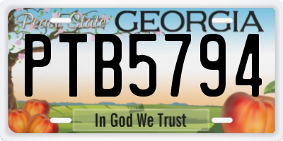 GA license plate PTB5794
