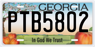 GA license plate PTB5802