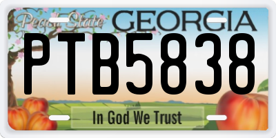 GA license plate PTB5838