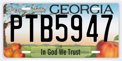 GA license plate PTB5947