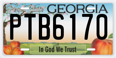 GA license plate PTB6170