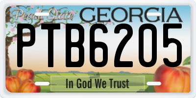 GA license plate PTB6205