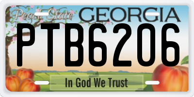 GA license plate PTB6206