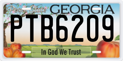 GA license plate PTB6209