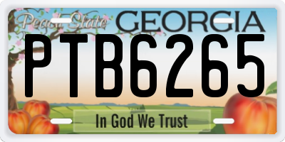 GA license plate PTB6265