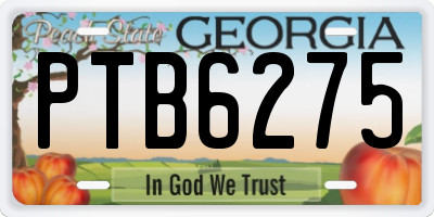 GA license plate PTB6275