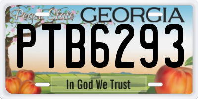 GA license plate PTB6293