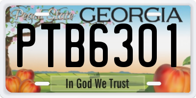 GA license plate PTB6301