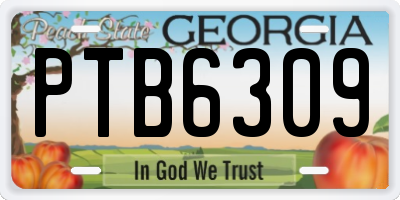 GA license plate PTB6309