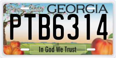 GA license plate PTB6314