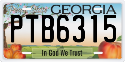 GA license plate PTB6315