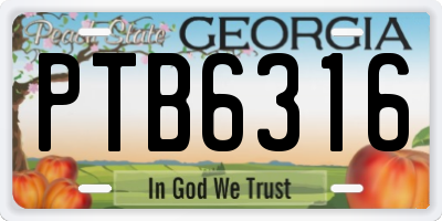 GA license plate PTB6316