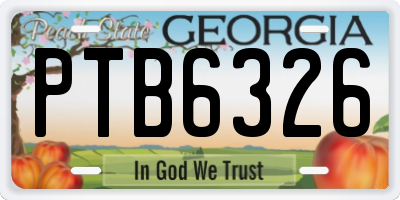 GA license plate PTB6326