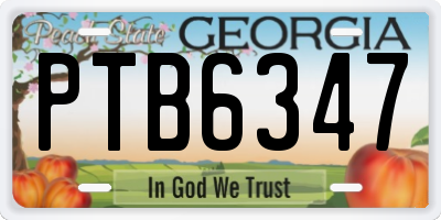 GA license plate PTB6347