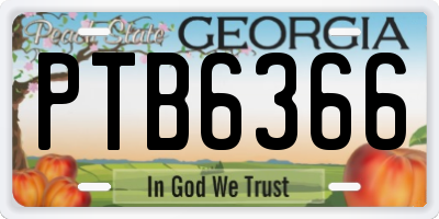 GA license plate PTB6366