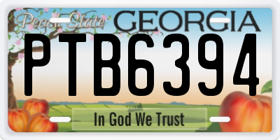 GA license plate PTB6394