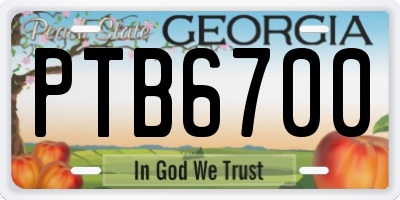 GA license plate PTB6700