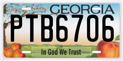 GA license plate PTB6706