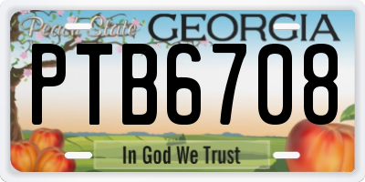 GA license plate PTB6708