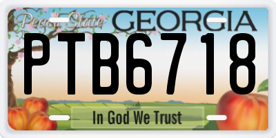 GA license plate PTB6718