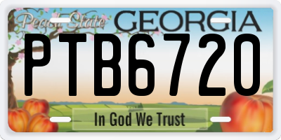 GA license plate PTB6720
