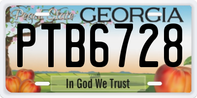 GA license plate PTB6728