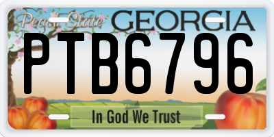 GA license plate PTB6796