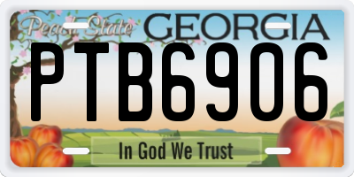 GA license plate PTB6906