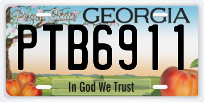 GA license plate PTB6911