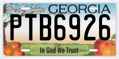 GA license plate PTB6926