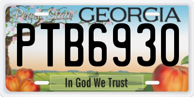 GA license plate PTB6930